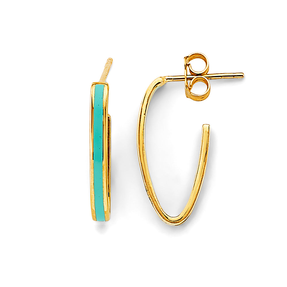 14K Yellow Gold Enamel Open Oval Hoop Earring