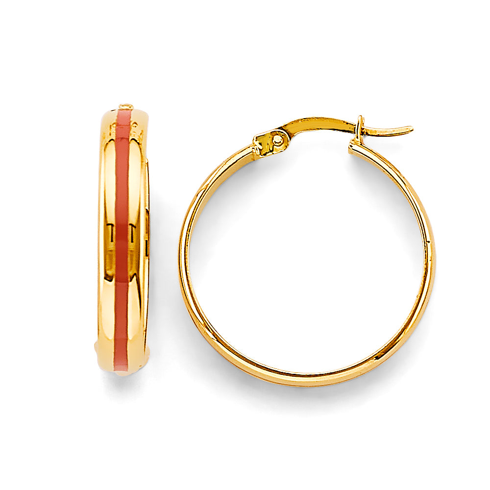 14K Yellow Gold Enamel Round Hoop Earring