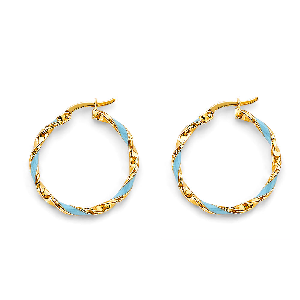 14K Yellow Gold Enamel Twisted Hoop Earring