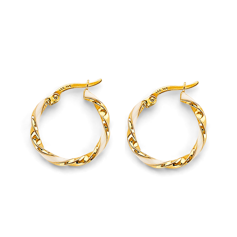 14K Yellow Gold Enamel Twisted Hoop Earring
