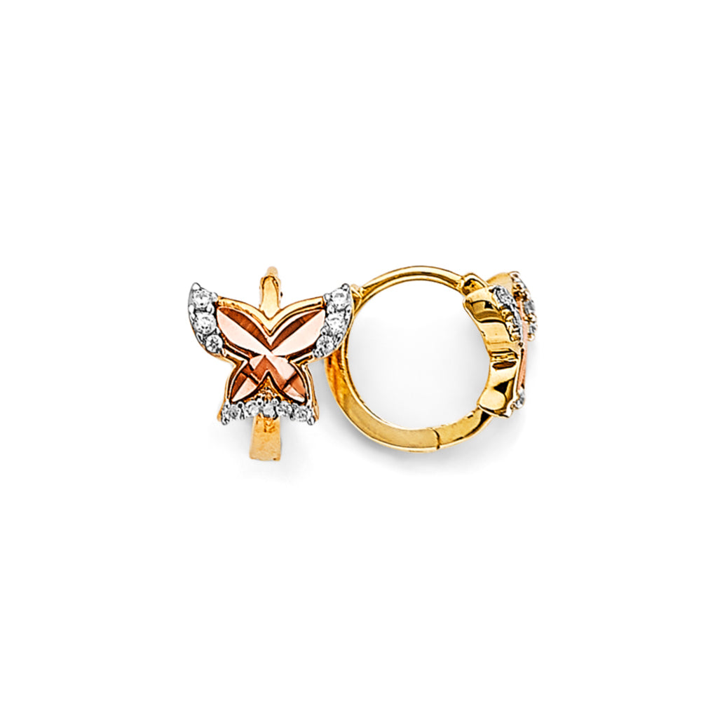 14K Two Tone Gold Butterfly CZ Huggies