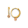 14K Two Tone Gold Heart Charm CZ Huggies