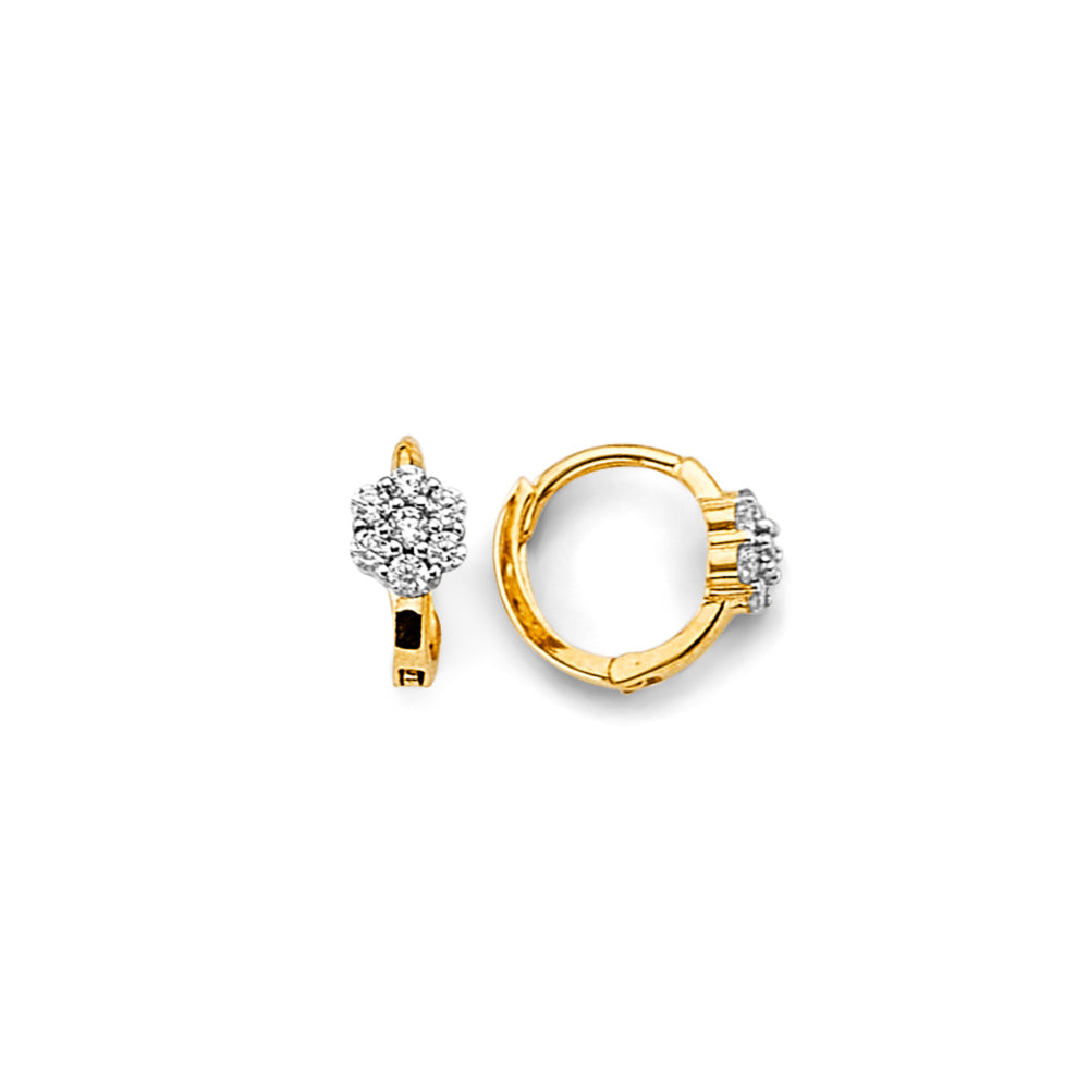 14K Yellow Gold Flower CZ Huggies
