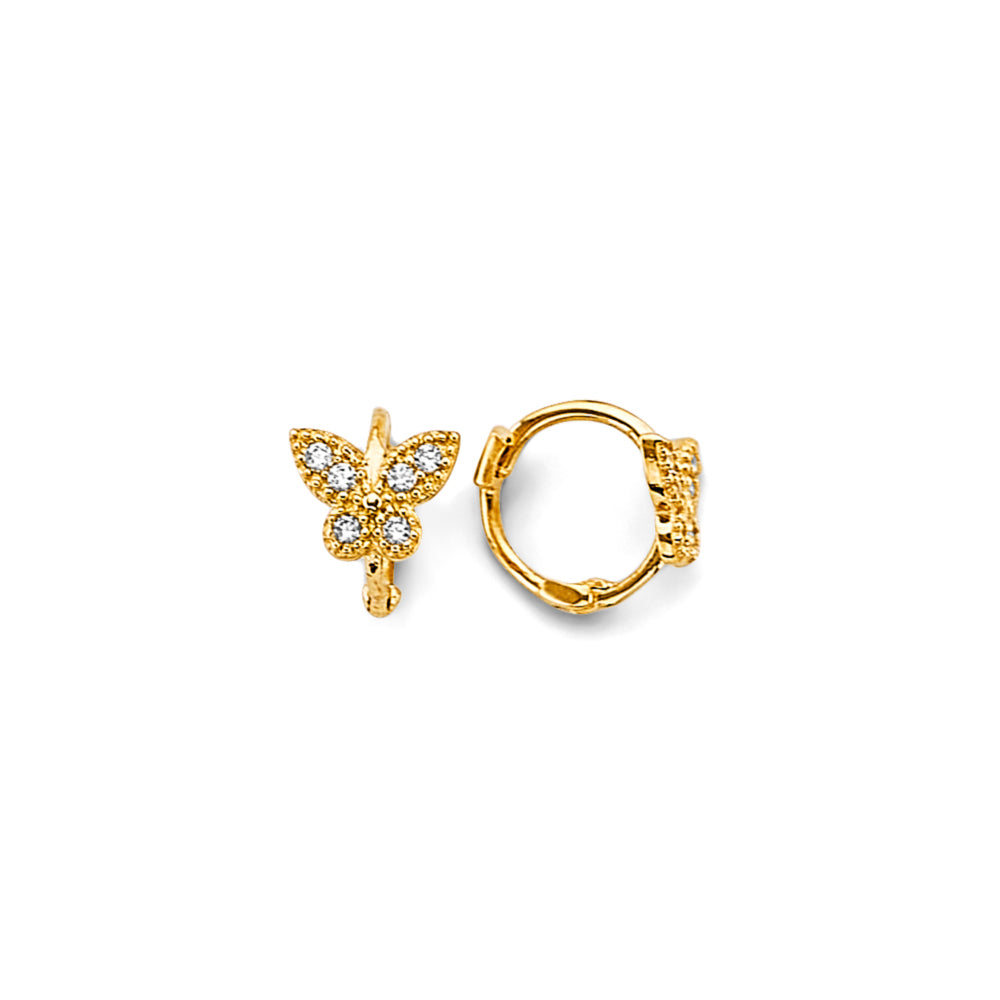 14K Yellow Gold Butterfly CZ Huggies