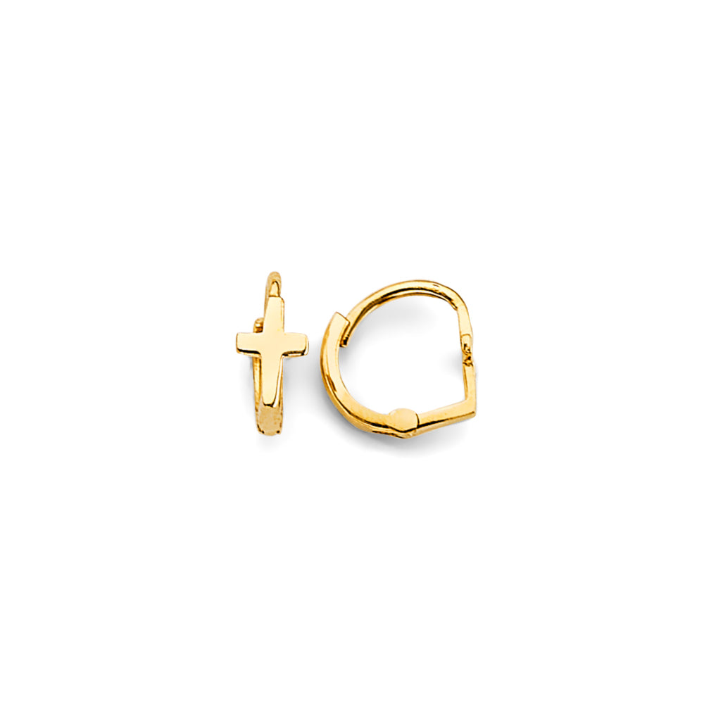 14K Yellow Gold Cross Huggies