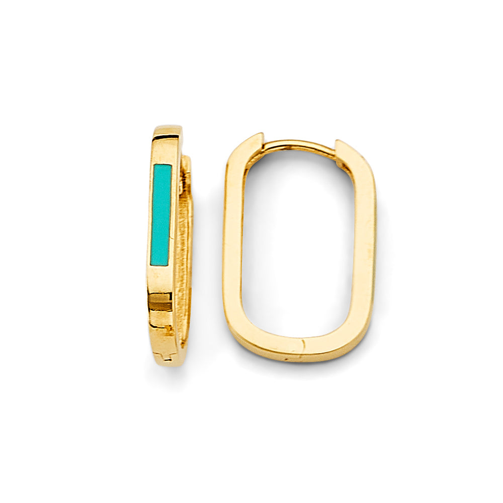 14K Yellow Gold Turquoise Paperclip Huggies