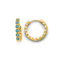 14K Yellow Gold Round Turquoise Huggies