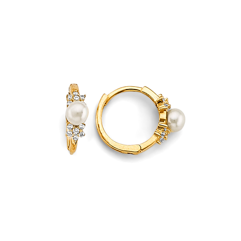 14K Yellow Gold Pearl Huggies