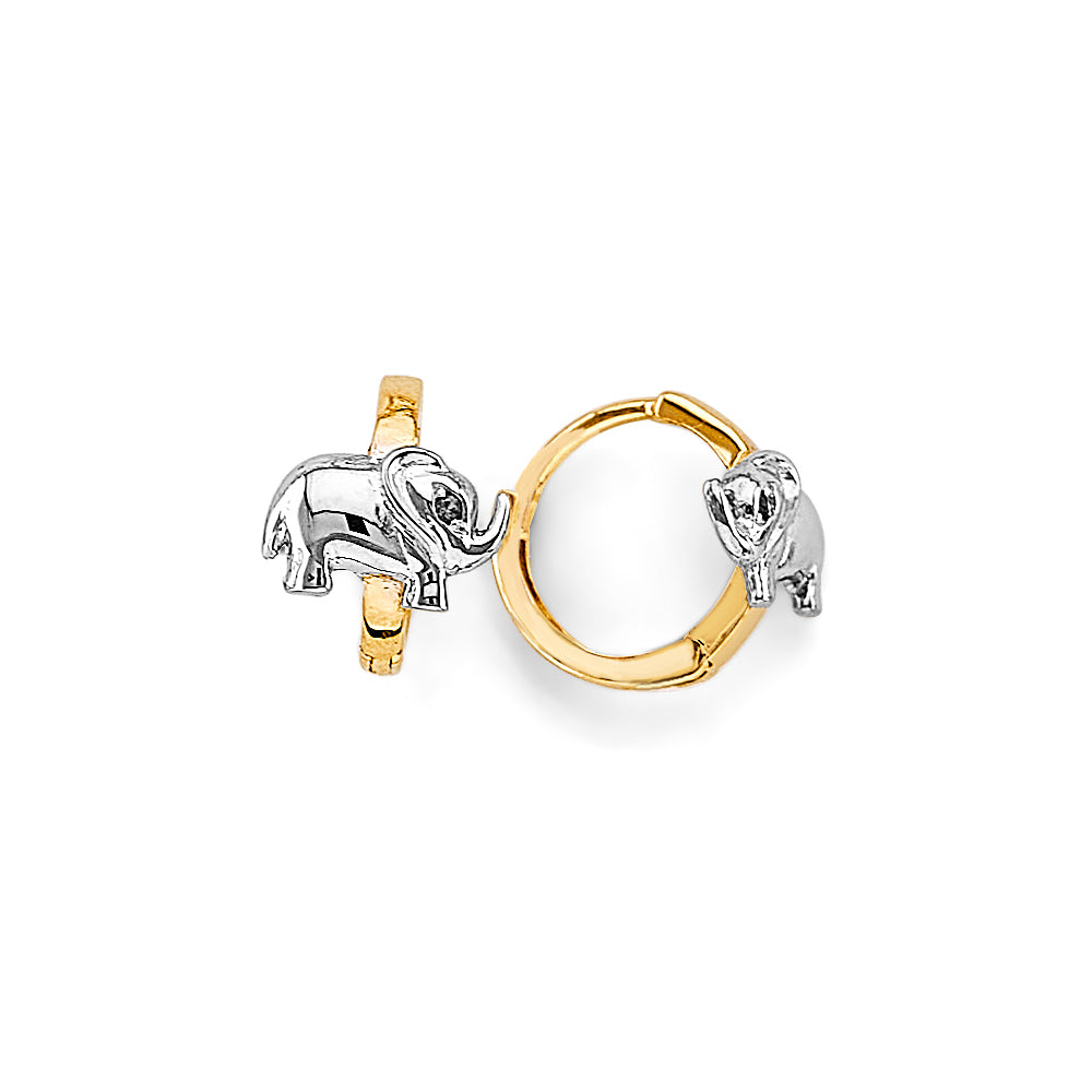 14K Two Tone Gold Elephant Huggies
