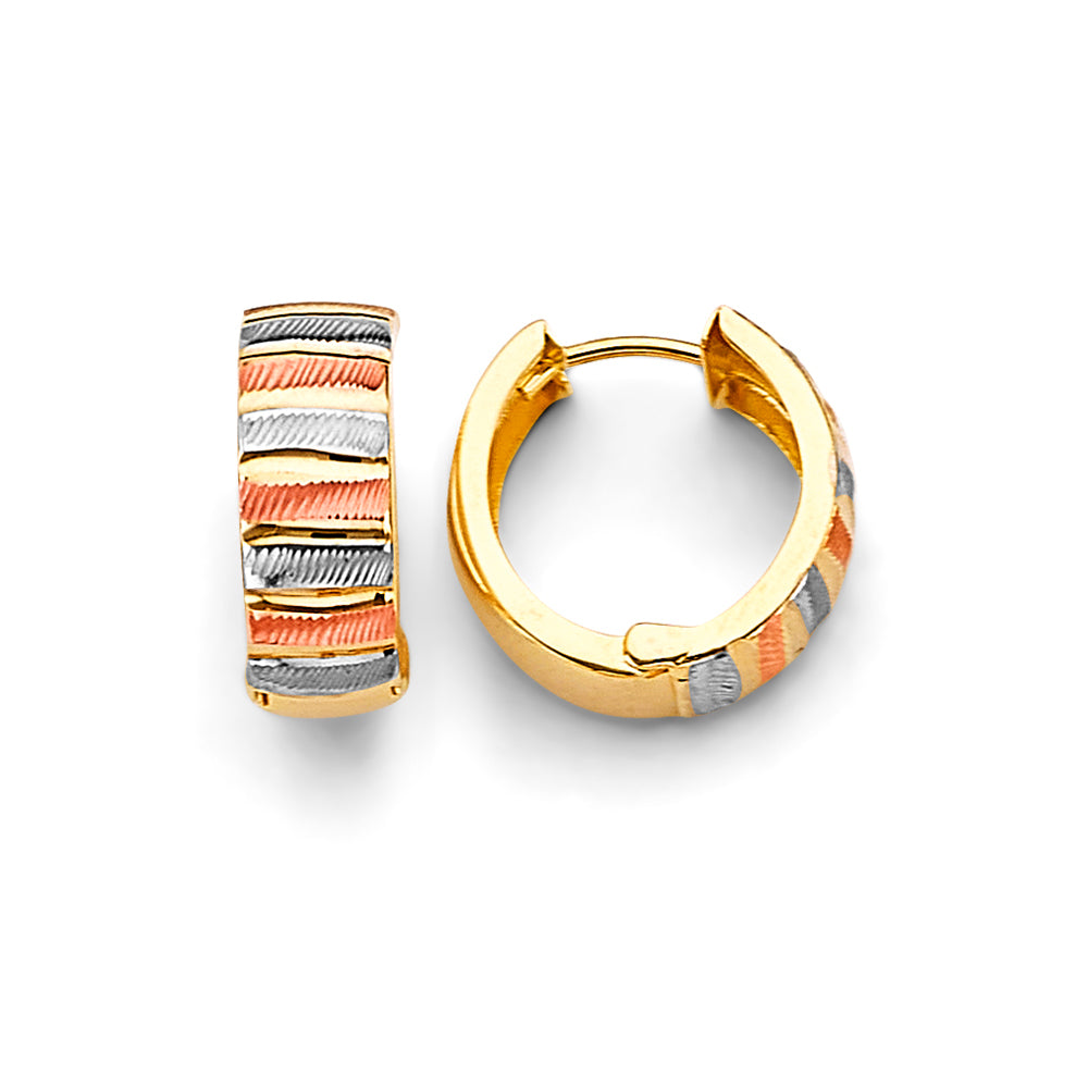 14K Yellow White Rose Gold Huggies Earrings
