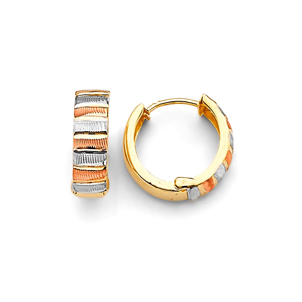 14K Yellow White Rose Gold Huggies Earrings