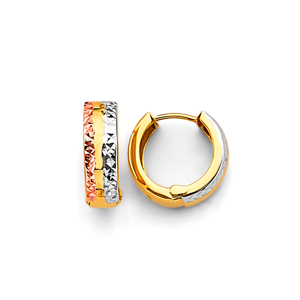 14K Yellow White Rose Gold Huggies Earrings