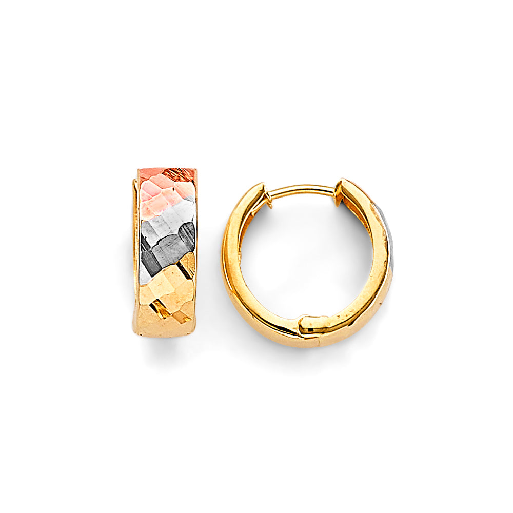 14K Yellow White Rose Gold Huggies Earrings