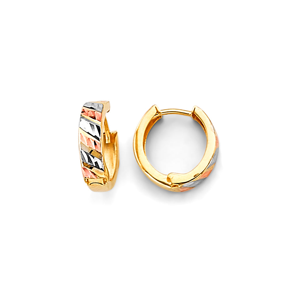 14K Yellow White Rose Gold Huggies Earrings