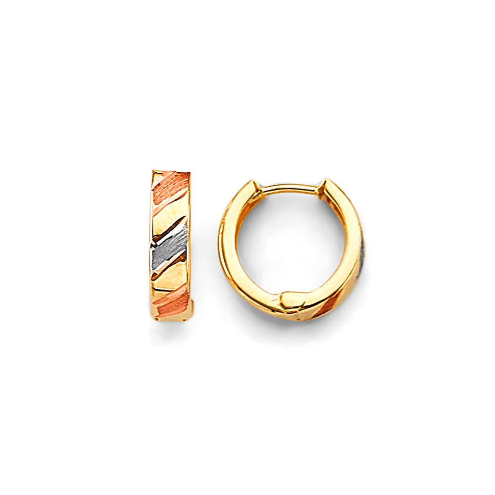 14K Yellow White Rose Gold Huggies Earrings