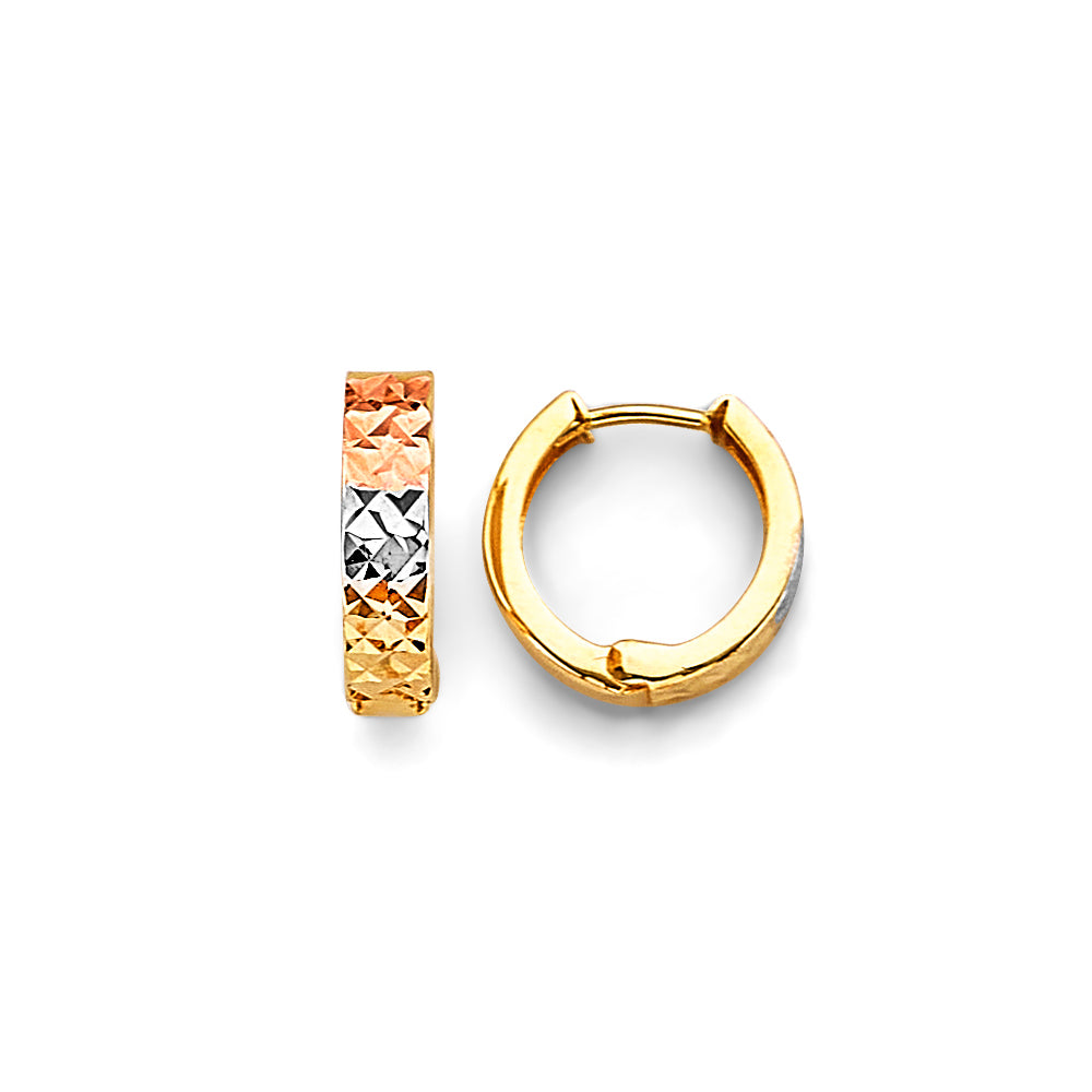 14K Yellow White Rose Gold Huggies Earrings