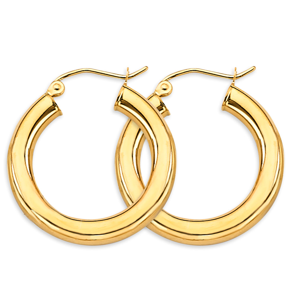 14K Yellow Gold 3.8 mm Polish Round Tube Hoop