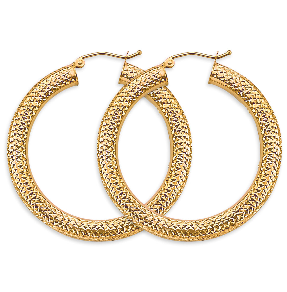 14K Yellow Gold 4.5 mm Diamond Cut Round Tube Hoop