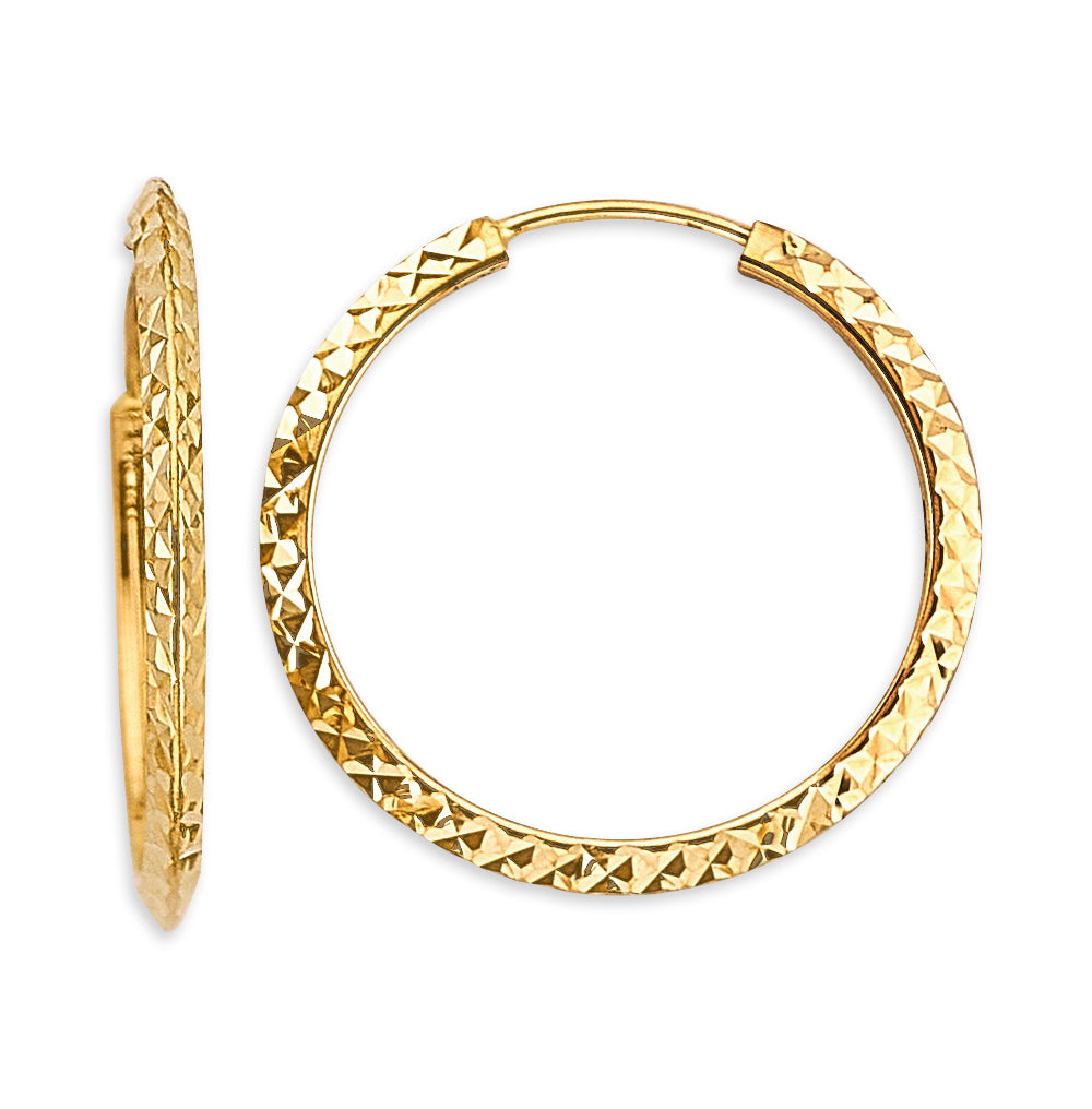 14K Yellow Gold Diamond Cut Endless Hoop Earring