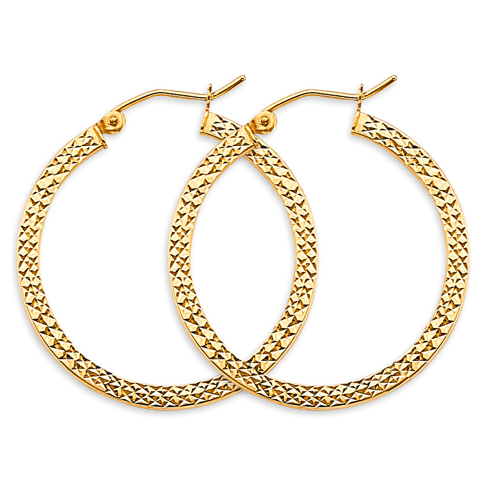 14K Yellow Gold Diamond Cut Hoop Earring