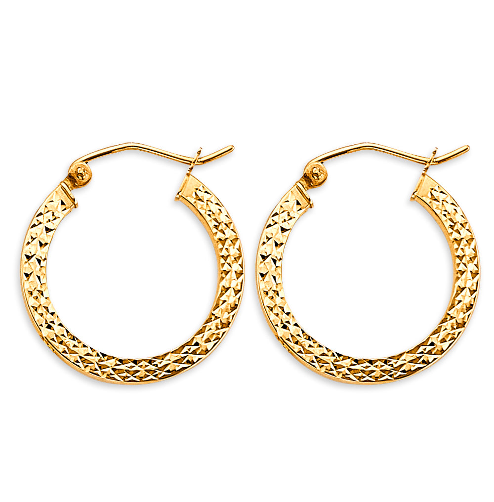 14K Yellow Gold Diamond Cut Hoop Earring