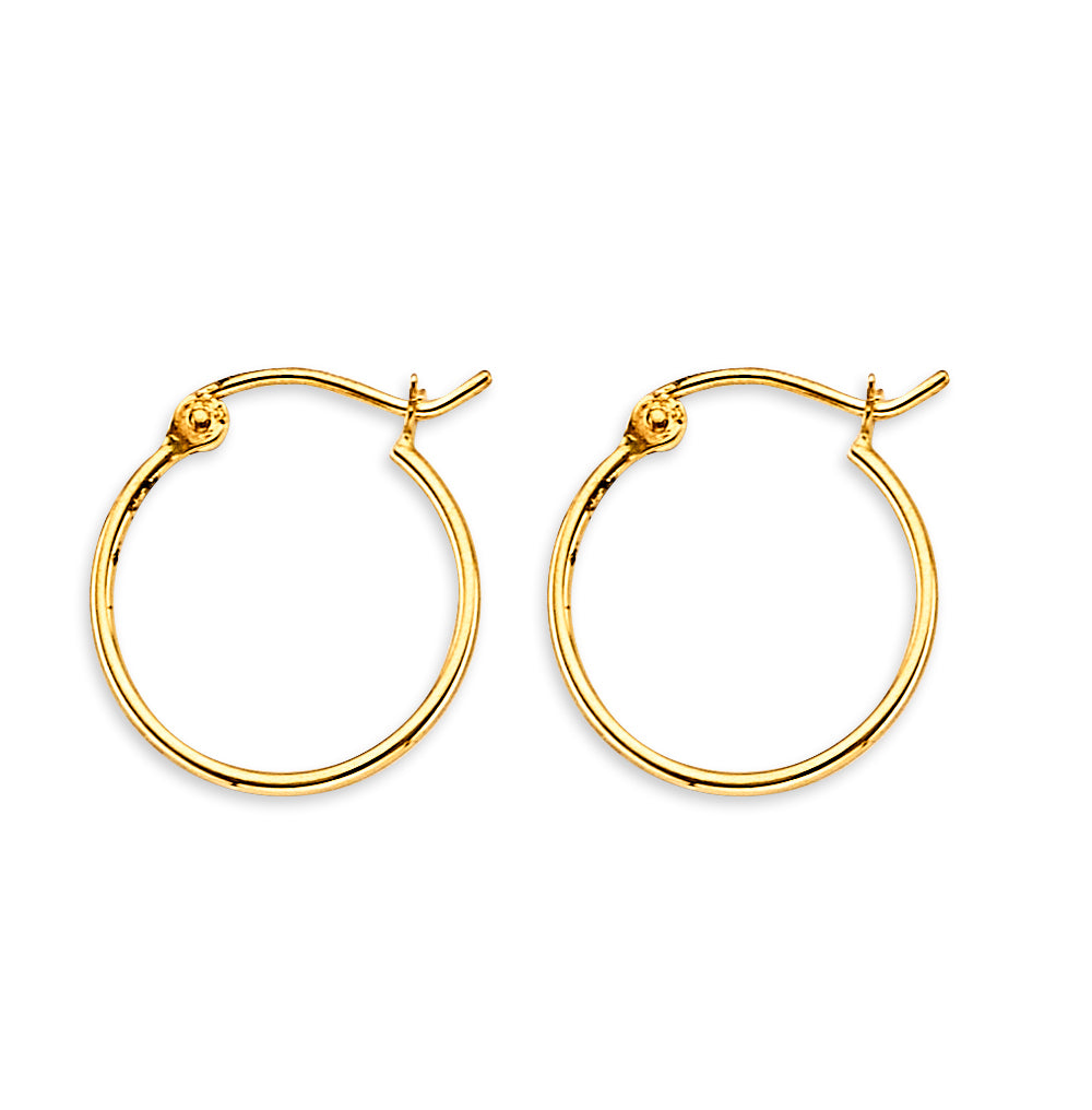 14K Yellow Gold 1 mm Tube Hoop Earring