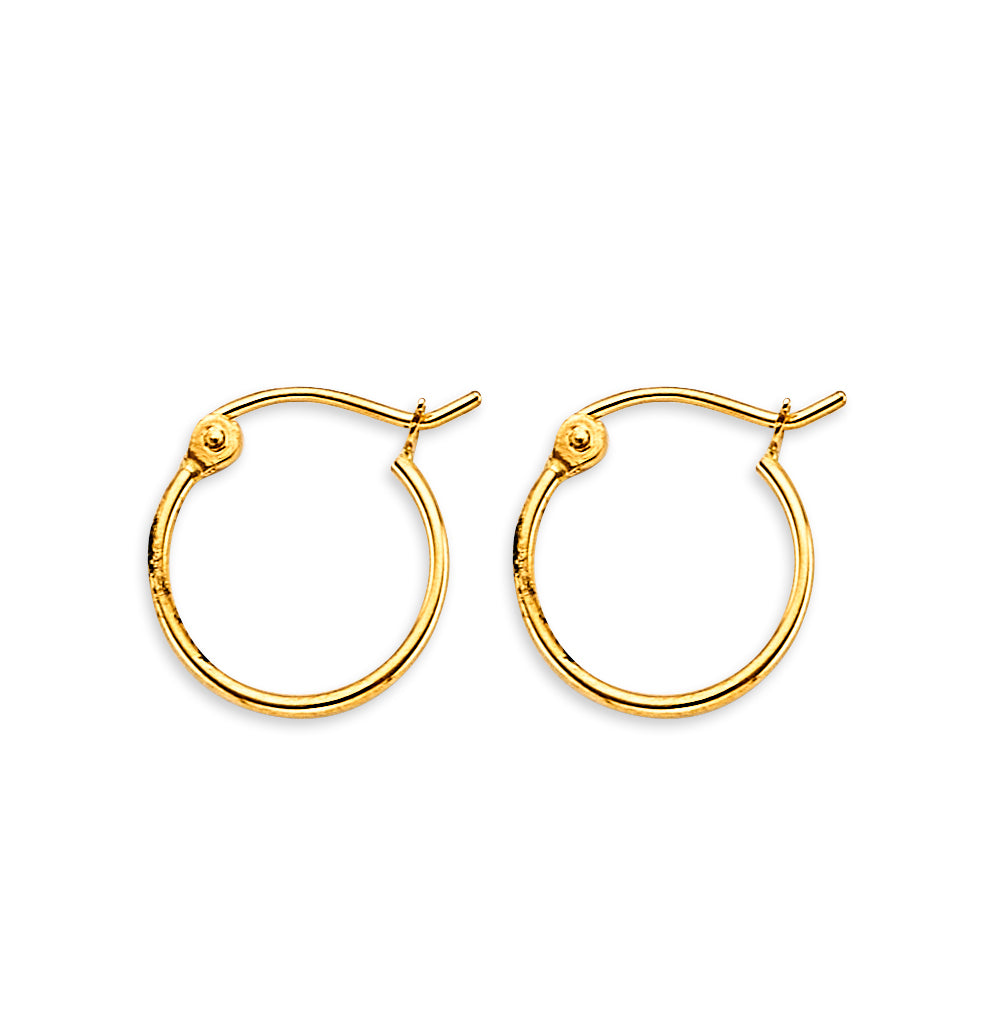 14K Yellow Gold 1 mm Tube Hoop Earring