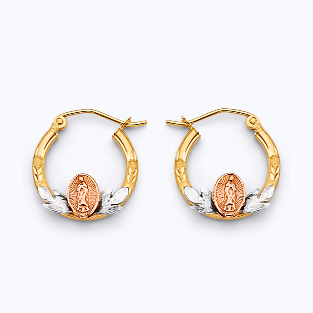14K Yellow White Rose Gold Guadalupe Hoop Earring