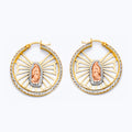 14K Yellow White Rose Gold CZ Guadalupe Hoop Earring