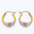 14K Yellow White Rose Gold Flower Hoop Earring