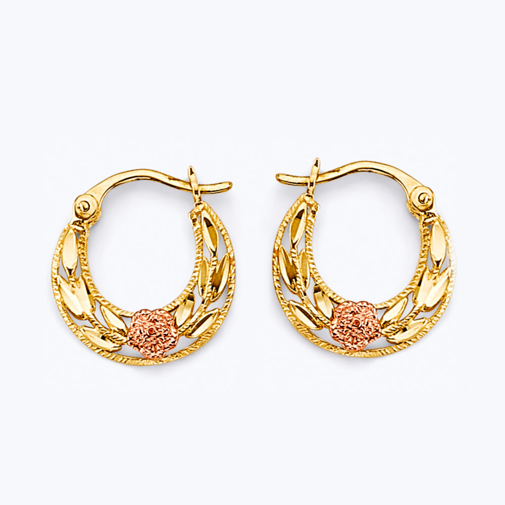 14K Yellow White Rose Gold Flower Hoop Earring