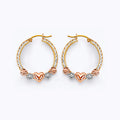 14K Yellow White Rose Gold CZ Flower & Heart Hoop Earring