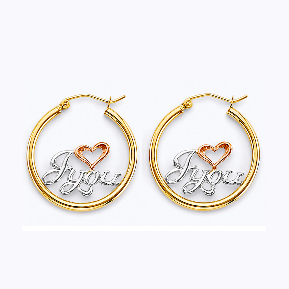 14K Two Tone Gold Mom Hoop Earring
