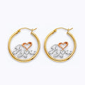14K Yellow White Rose Gold I Love You Hoop Earring