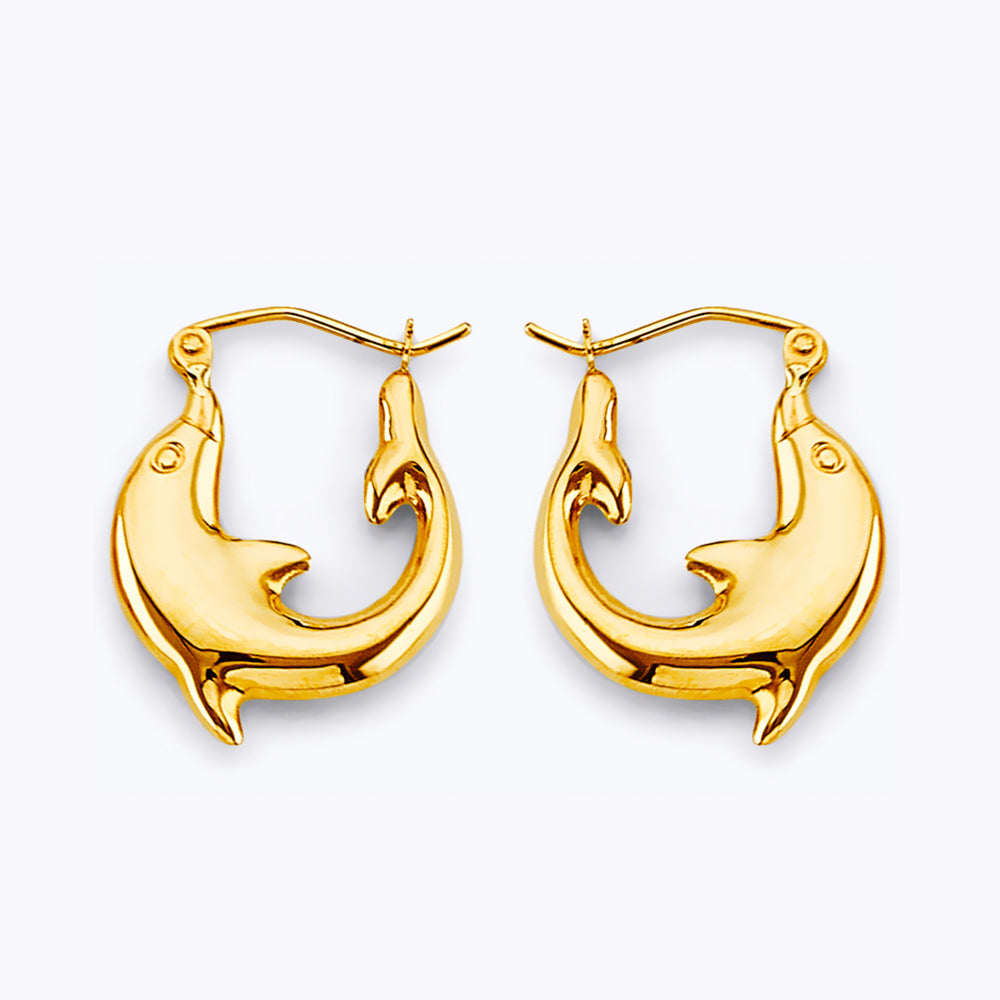 14K Yellow Gold Dolphin Huggies Earring