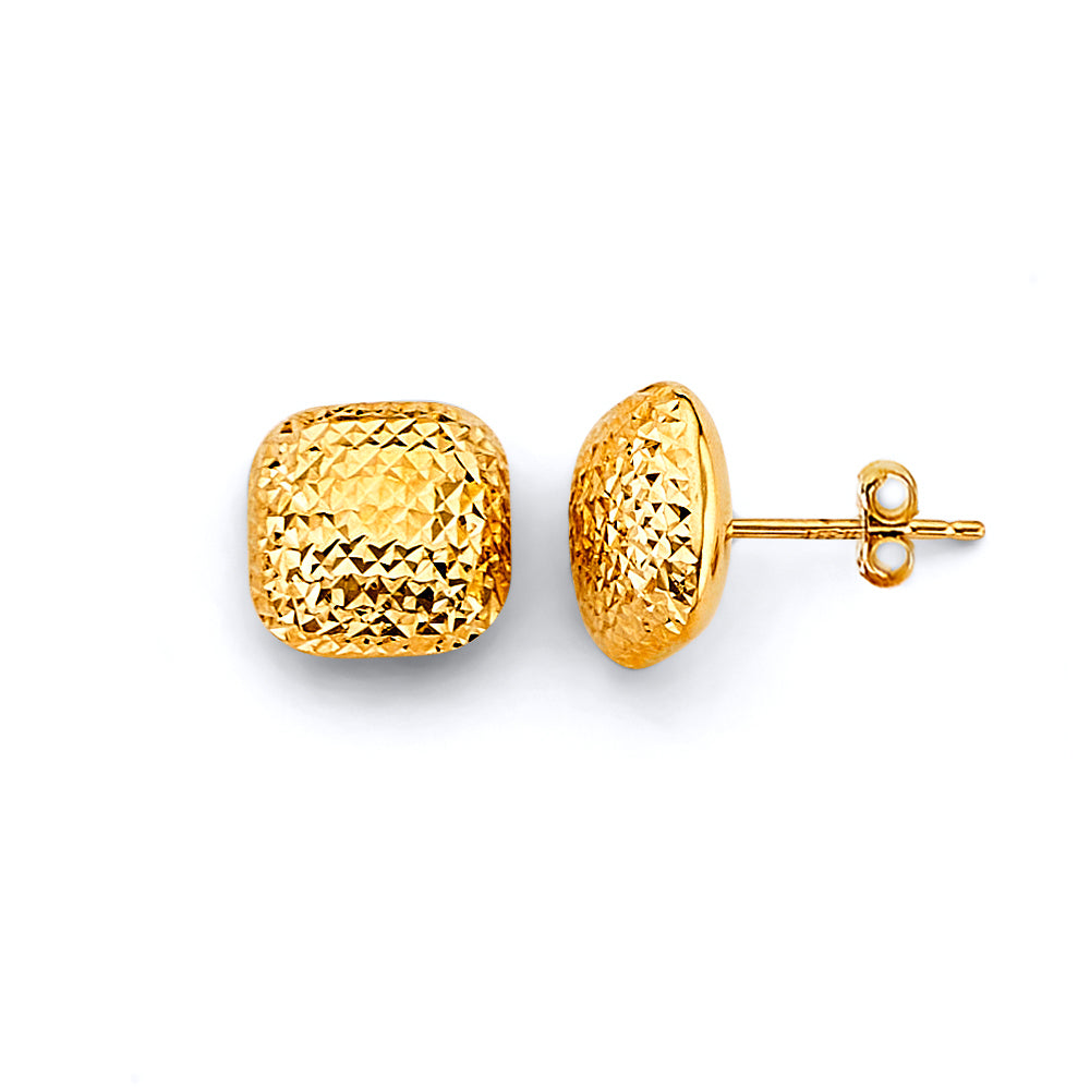 14K Yellow Gold Diamond Cut Flat Square Push Back Earring