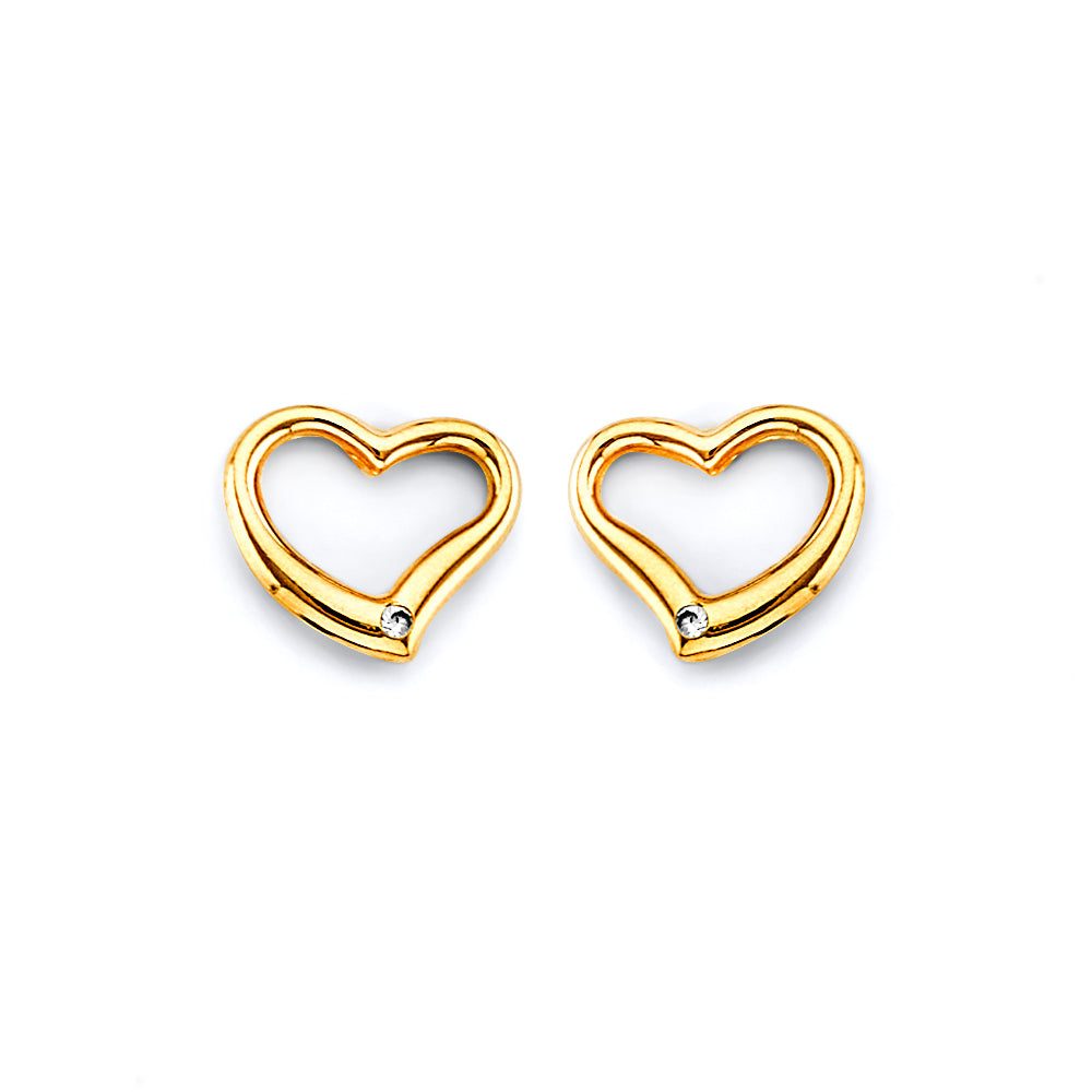14K Yellow Gold CZ Heart Push Back Earring