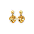 14K Yellow Gold Hanging Diamond Cut Heart Push Back Earring