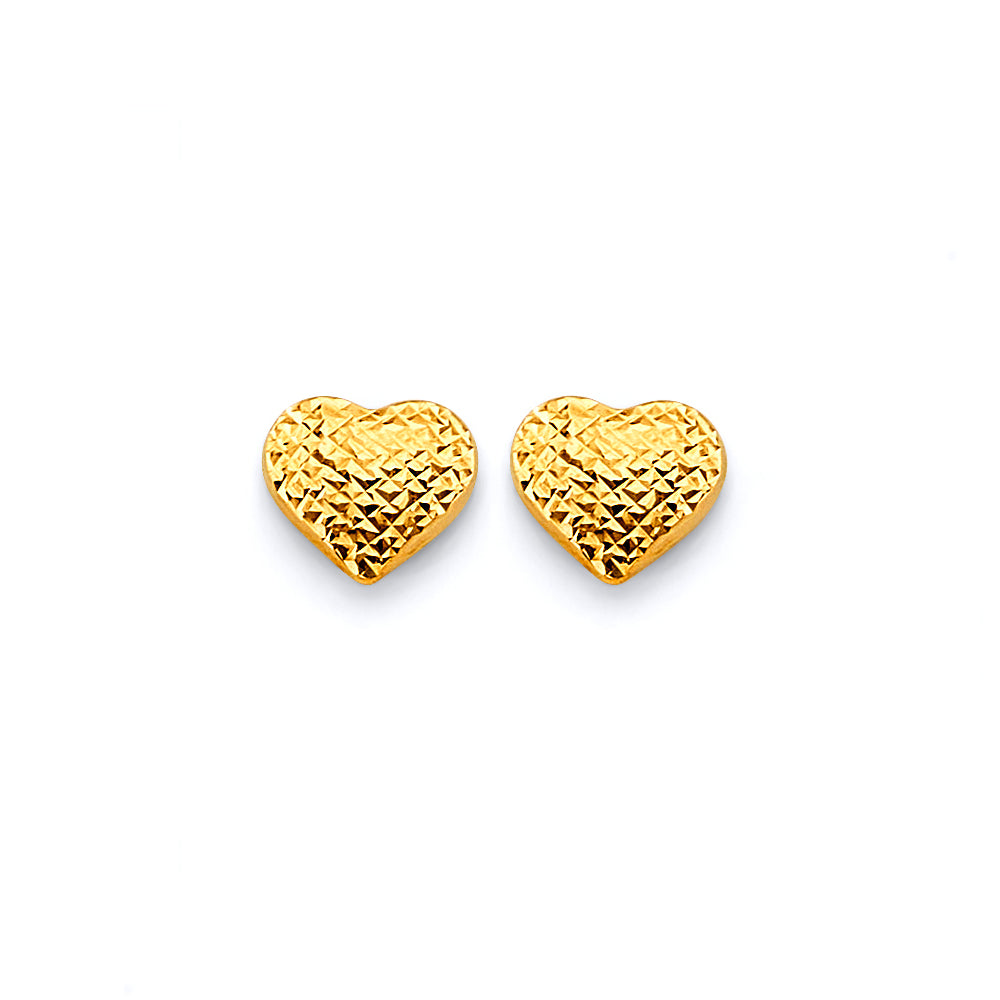 14K Yellow Gold Diamond Cut Heart Push Back Earring