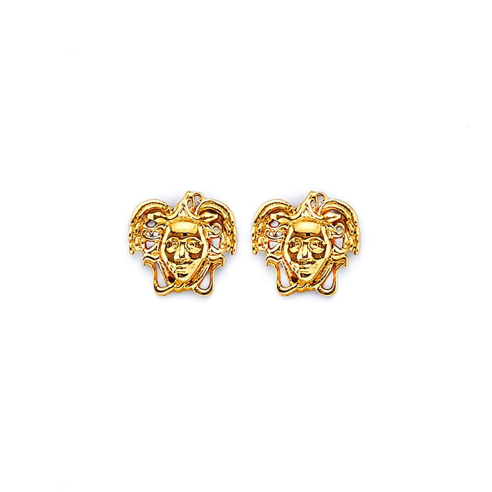 14K Yellow Gold CZ Medusa Push Back Earring