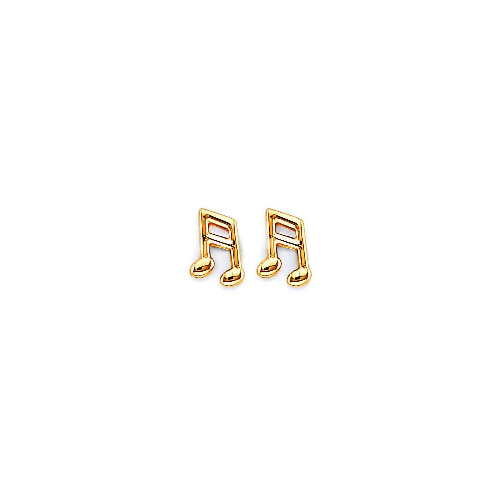 14K Two Tone Gold Music Note Push Back Earring