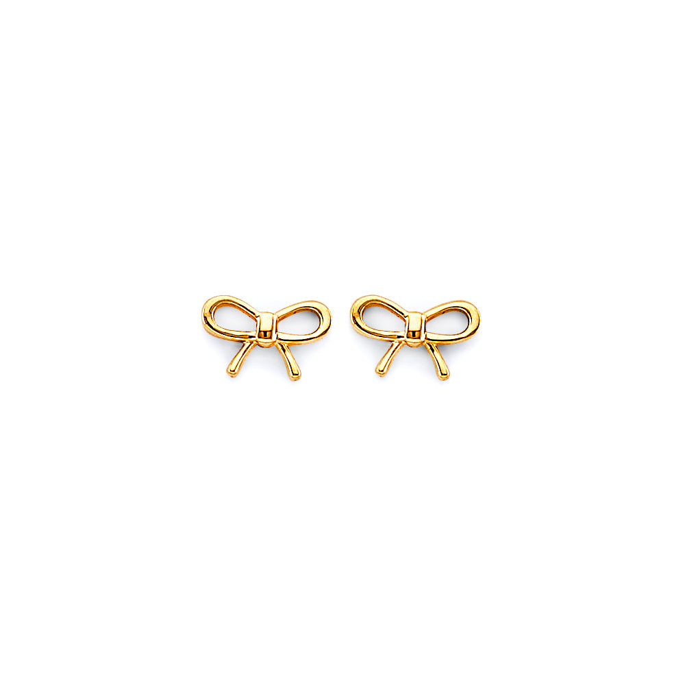 14K Yellow Gold Ribbon Push Back Earring