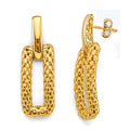 14K Yellow Gold Hollow Mesh Rectanglar Design Earring