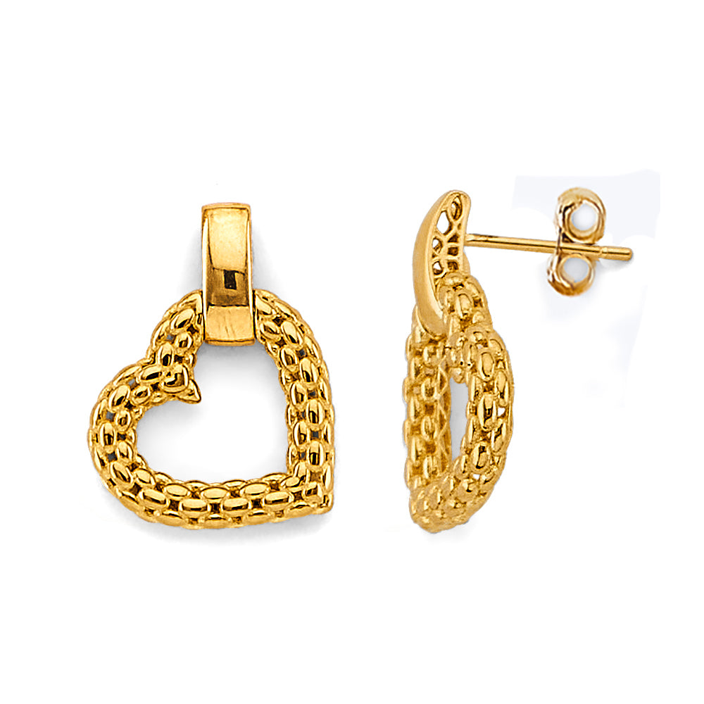 14K Yellow Gold Hollow Mesh Heart Design Earring