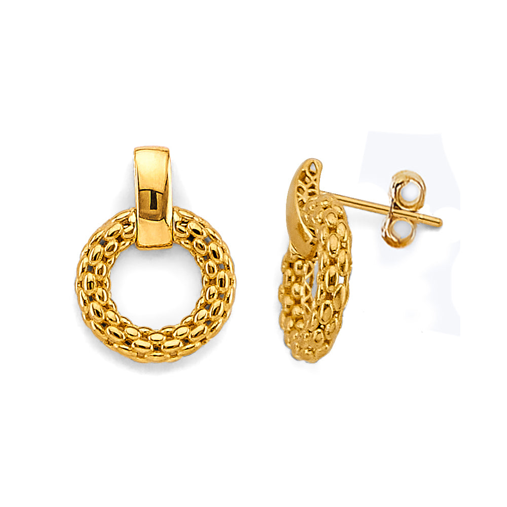 14K Yellow Gold Hollow Mesh Circle Design Earring
