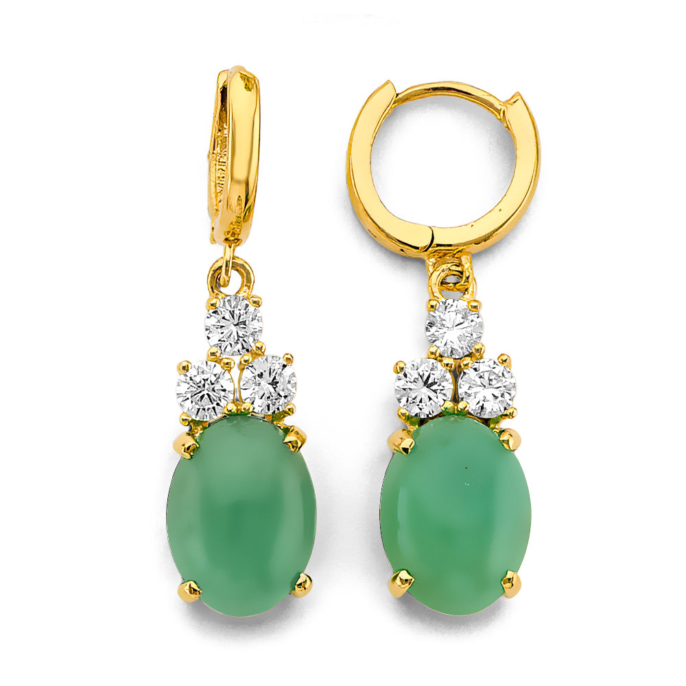 14K Yellow Gold CZ Jade Earring / Set