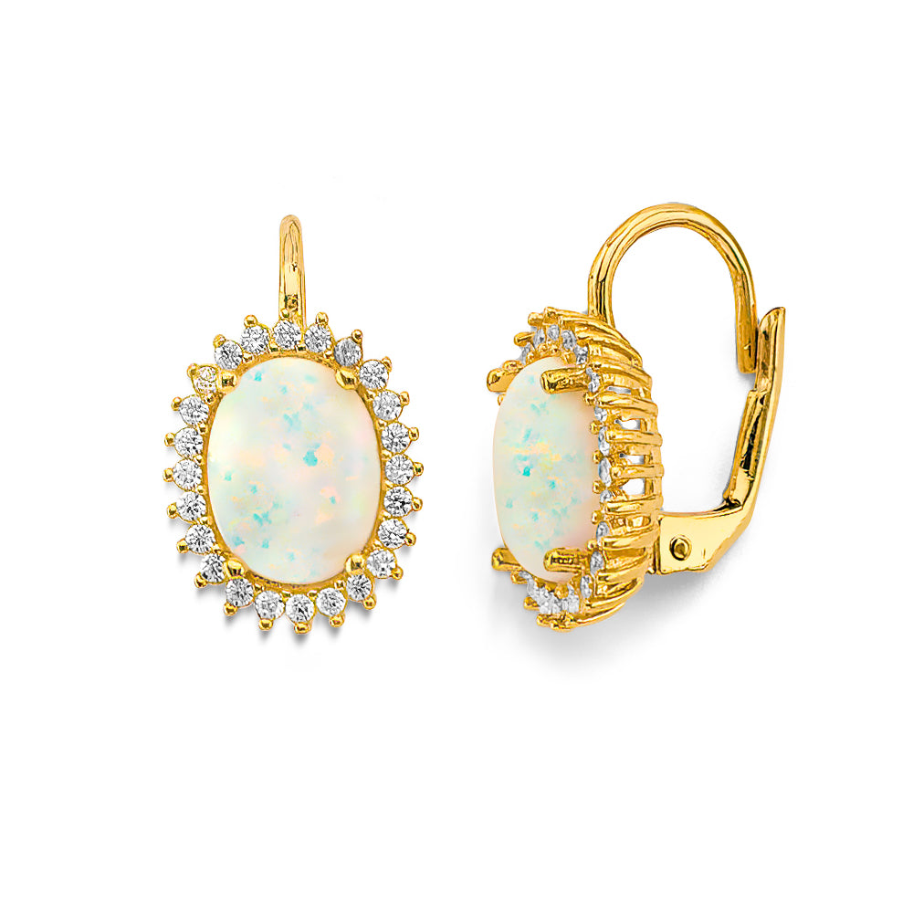 14K Yellow Gold CZ Opal Earring / Set