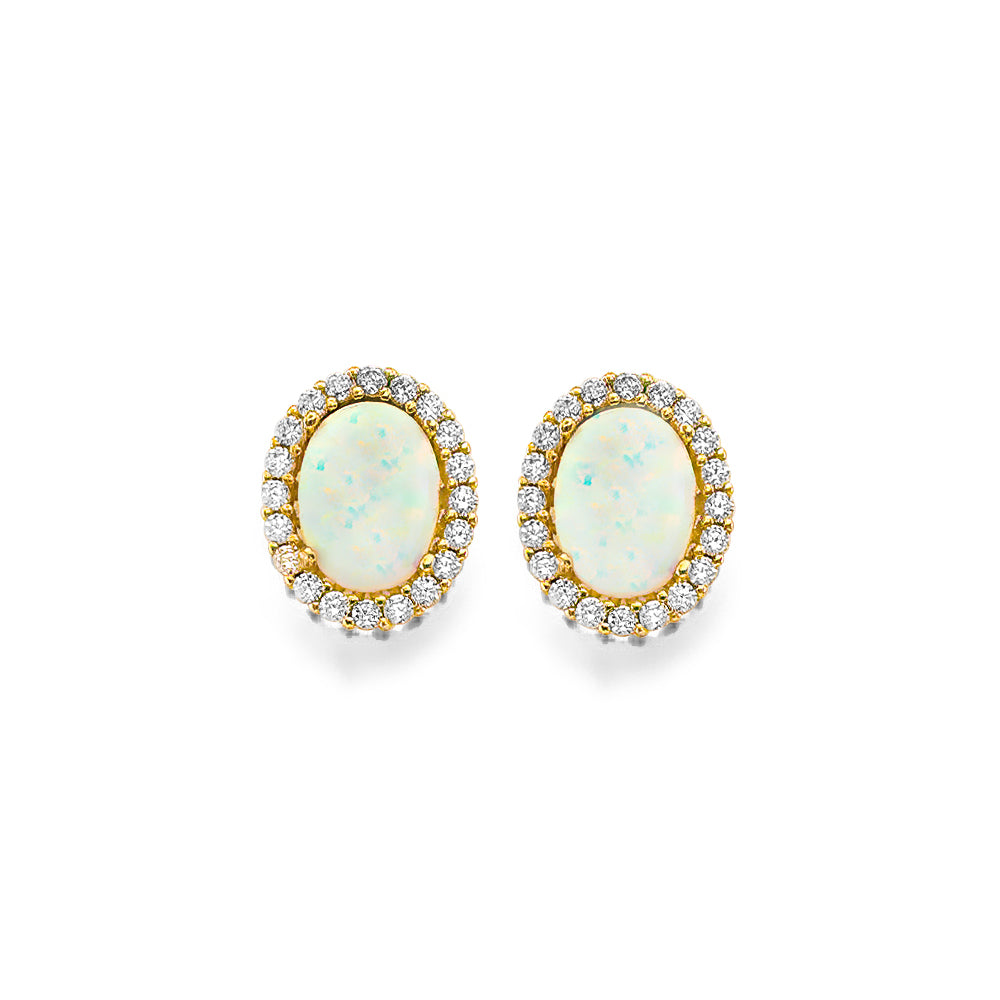 14K Yellow Gold CZ Opal Earring / Set