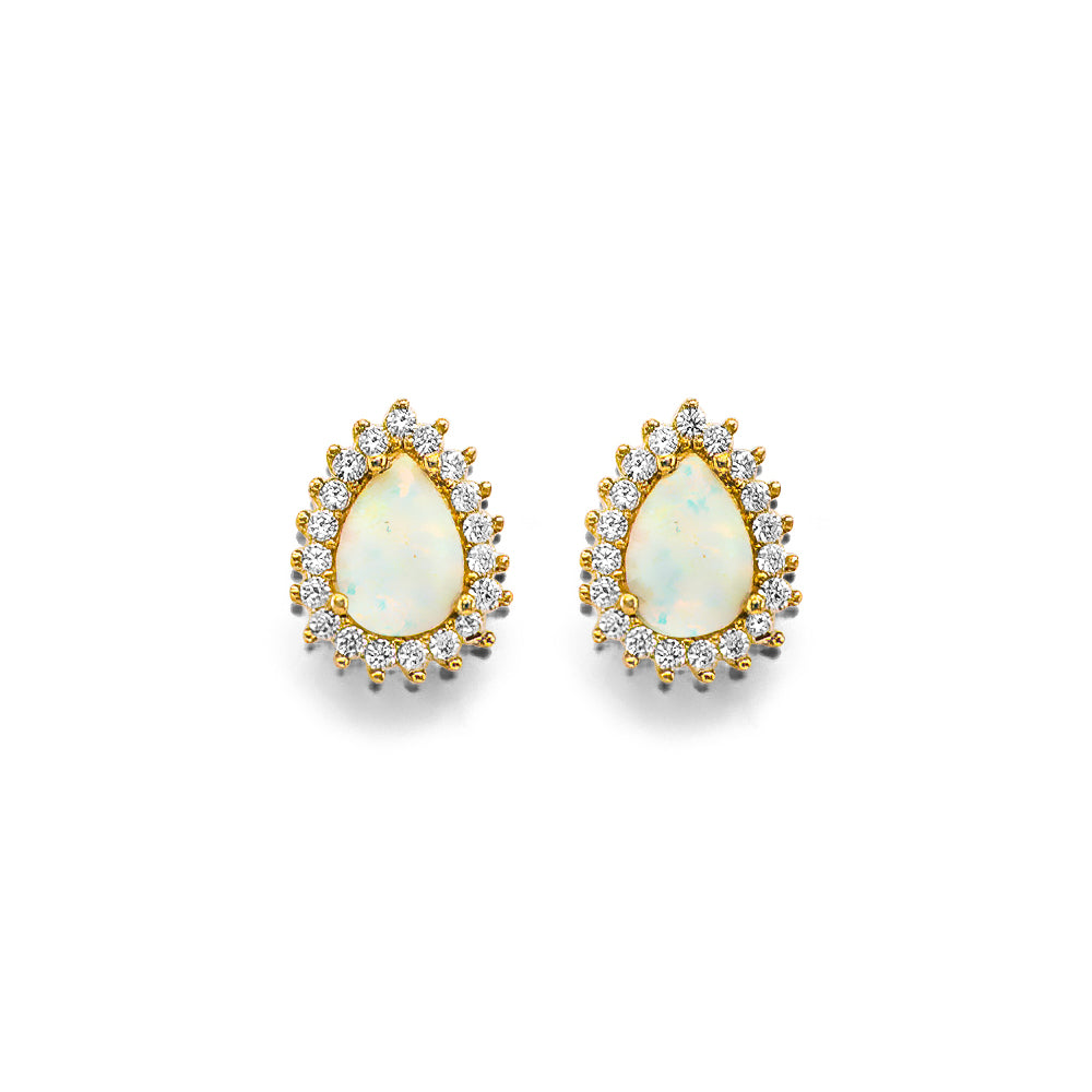 14K Yellow Gold CZ Opal Earring / Set