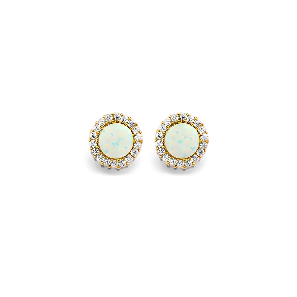 14K Yellow Gold CZ Opal Earring / Set